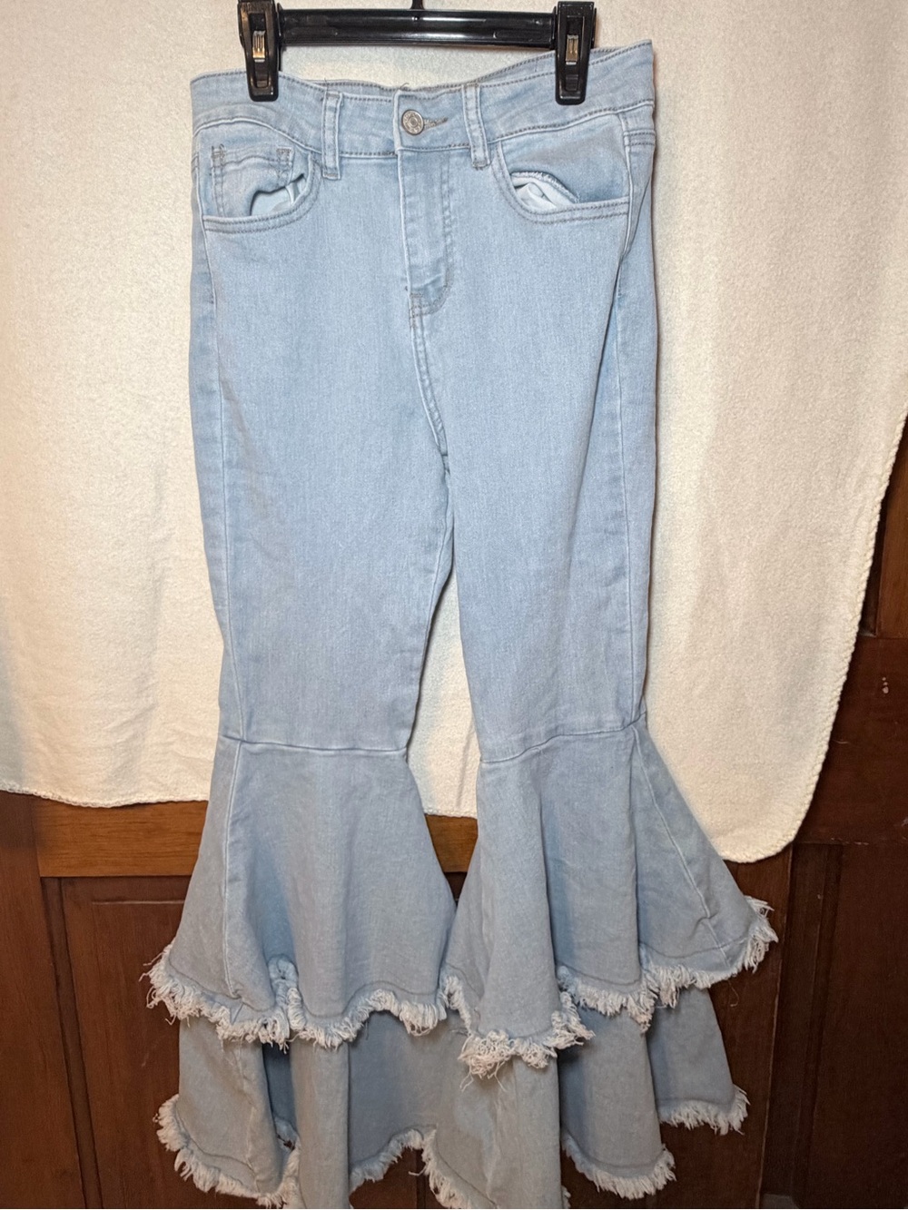 Light Wash Girls' Tiered Ruffle Hem Jeans